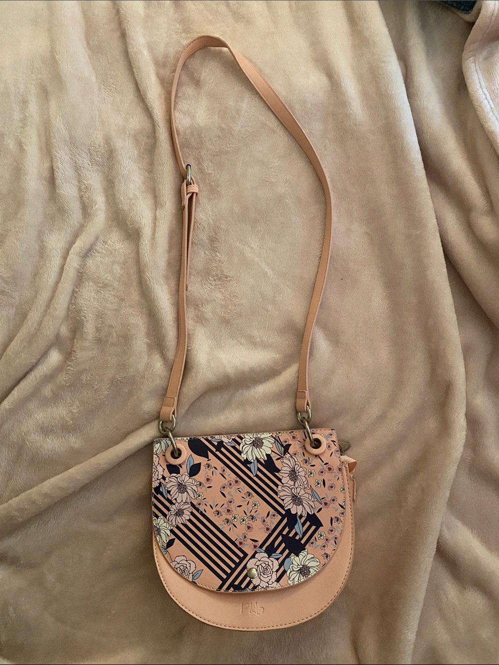 Pink Floral-Print Crossbody Bag with Adjustable Strap